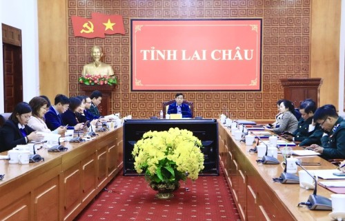 Các đại biểu dự Hội nghị tại điểm cầu tỉnh Lai Châu.