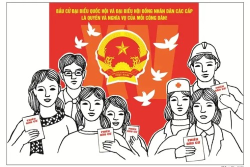 Tranh cổ động tuyên truyền về bầu cử đại biểu Quốc hội và HĐND các cấp của họa sĩ Đỗ Trung Kiên (Hà Nội) - Theo Báo Kinh tế và Đô thị