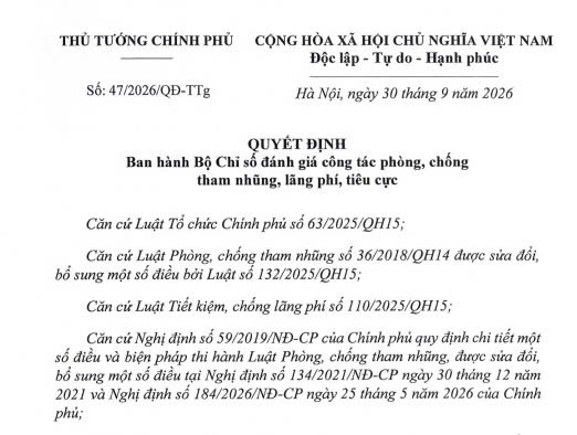 Bước đột phá trong đánh giá công tác phòng, chống tham nhũng, lãng phí, tiêu cực: thước đo mới cho trách nhiệm và hiệu quả thực thi
